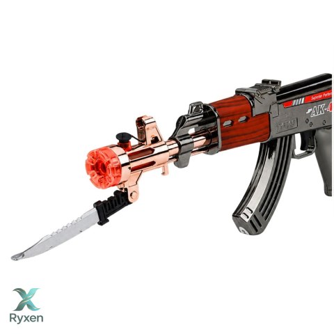 Karabin AK47 Broń Na Baterie Rekwizyt Nóż Efekt Dymny Światła Dźwięki