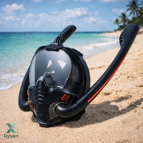 Maska Do Snorkelingu Nurkowania Pełnotwarzowa AntiFog DryTop Czarna L/XL