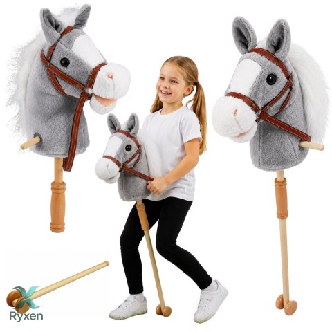 Hobby Horse Koń Na Kiju Głowa Konia Dźwięki Galopu Rżenia Szary 100 cm