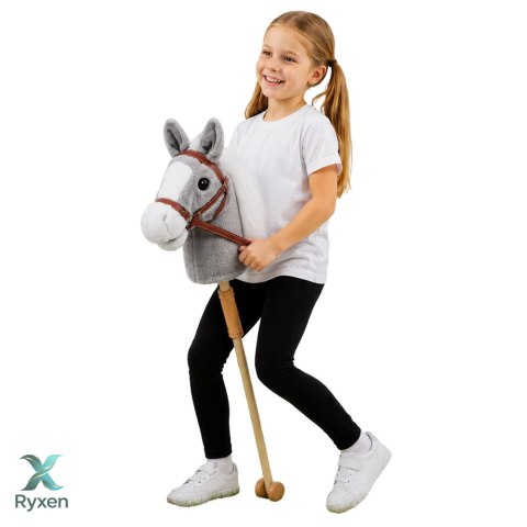 Hobby Horse Koń Na Kiju Głowa Konia Dźwięki Galopu Rżenia Szary 100 cm