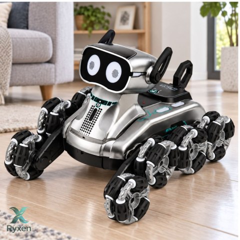 Pies Robot Zdalnie Sterowany RC 8 Kół Tryb Demo Sztuczki Srebrny