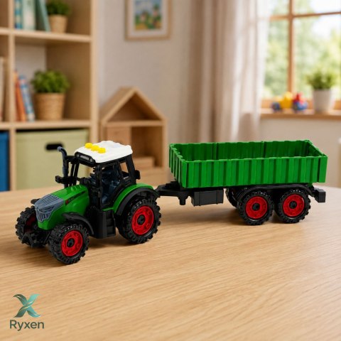 Traktor Farmerski z Przyczepą Rolniczą Napęd Frykcyjny Światła Dźwięk 35cm