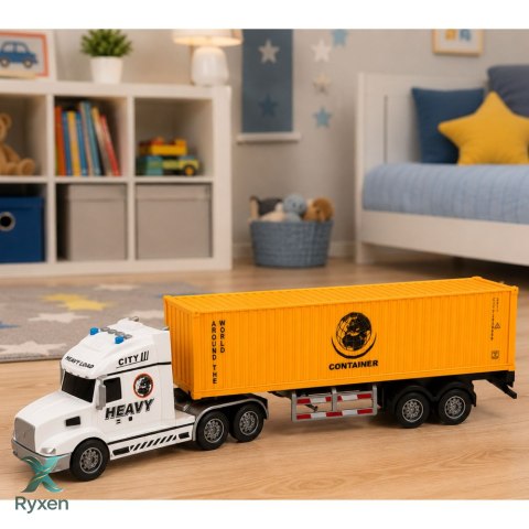 Ciężarówka z Kontenerem Otwierane Drzwi Światła Dźwięki Żółta 54 cm