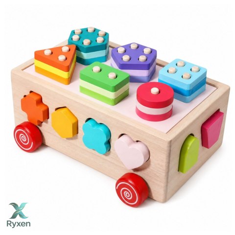 Drewniany Sorter Edukacyjny Na Kółkach Montessori Układanka Kształty Liczby
