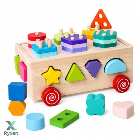 Drewniany Sorter Edukacyjny Na Kółkach Montessori Układanka Kształty Liczby