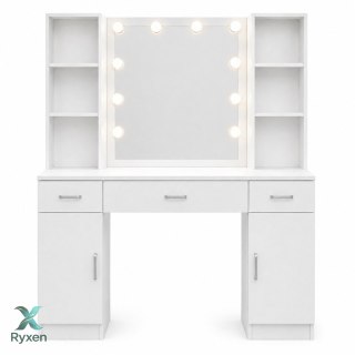 Duża Toaletka Kosmetyczna z Lustrem LED Szafki Szuflady Biała 141x114x39 cm