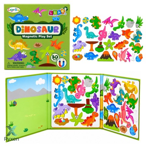Książeczka Magnetyczna Układanka Puzzle Dinozaury Kolorowe Magnesy 30 el.