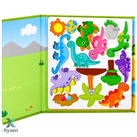 Książeczka Magnetyczna Układanka Puzzle Dinozaury Kolorowe Magnesy 30 el.