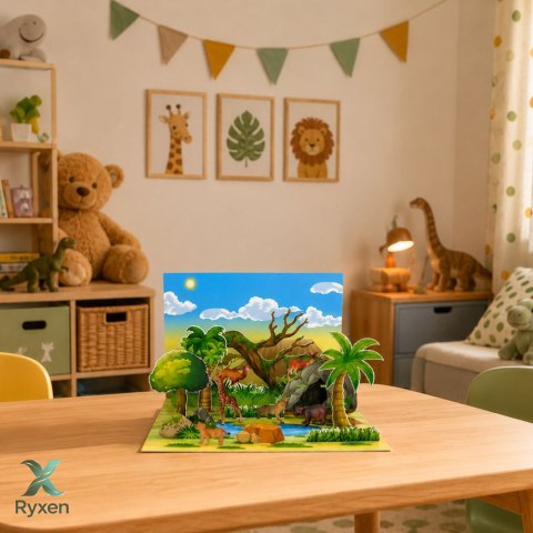 Zestaw Figurek Dzikie Zwierzęta Lis Żyrafa Hipopotam Sarna Park Plansza 3D