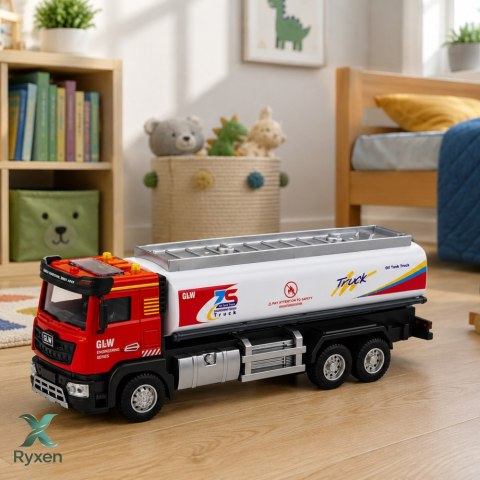 Ciężarówka Cysterna Metalowa Napęd Światła Dźwięki Czerwono-Biała 1:40
