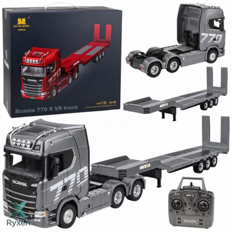 Ciężarówka Scania 770S Z Naczepą Zdalnie Sterowana RC Huina Srebrna 1:18