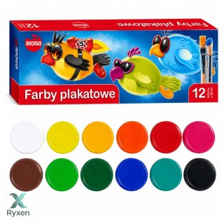 Farby szkolne plakatowe 12 kolorów 20ml MONA