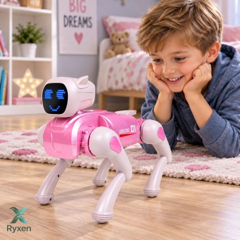Pies Robot AI Zdalnie Sterowany RC Bluetooth Aplikacja Programowalny Różowy