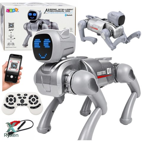 Pies Robot AI Zdalnie Sterowany RC Bluetooth Aplikacja Programowany Srebrny