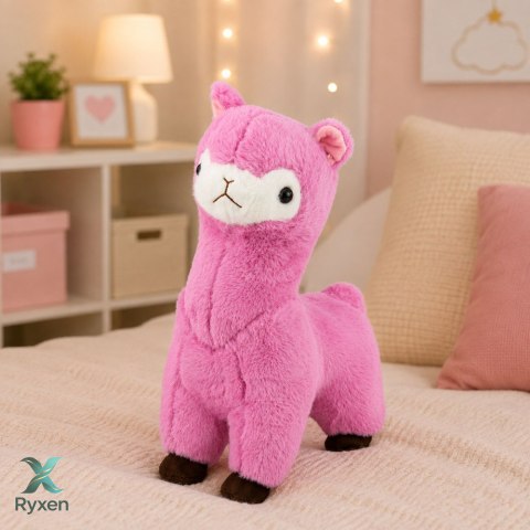 Pluszowa Alpaka Lama Maskotka Przytulanka Miękkie Futerko Różowa 28 cm