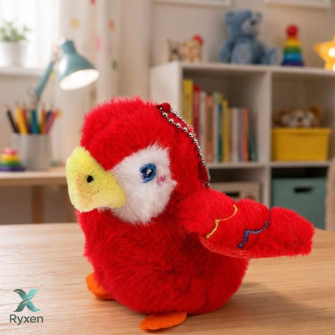 Pluszowy Ptaszek Papuga Maskotka Na Breloku z Zawieszką Czerwona 9 cm