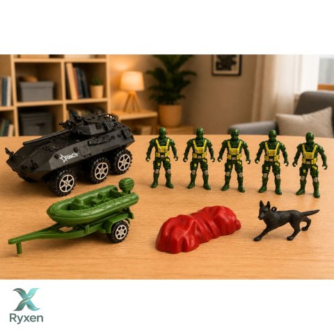 Zestaw Wojskowy Militarny Żołnierzyki Transporter Opancerzony 14 el.