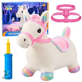 Pluszowy Konik Skoczek Pompowany Dla Dzieci Do Skakania Biały 60cm