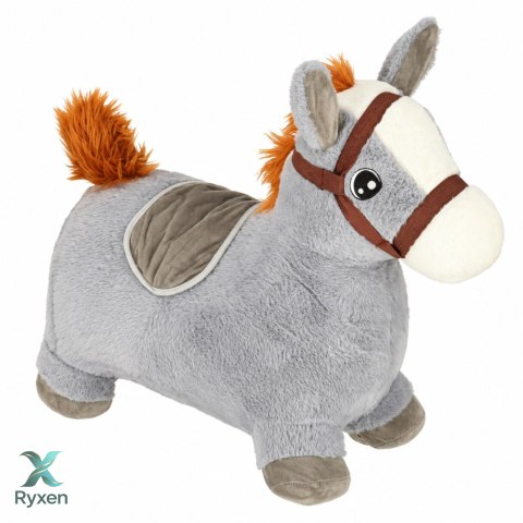 Pluszowy Konik Skoczek Pompowany Dla Dzieci Do Skakania Szary 60cm