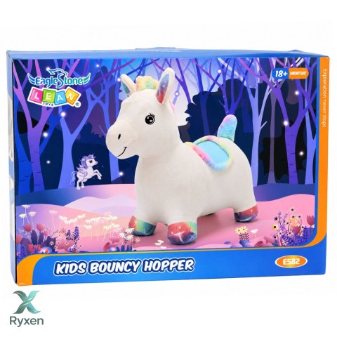 Pluszowy Konik Skoczek Pompowany Dla Dzieci Do Skakania Szary 60cm