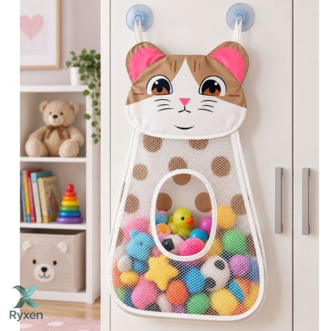 Torba Organizer z Przyssawkami Na Zabawki Do Kąpieli Kotek Beżowy 50 cm