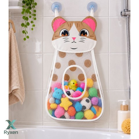 Torba Organizer z Przyssawkami Na Zabawki Do Kąpieli Kotek Beżowy 50 cm