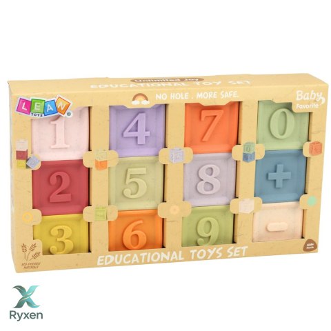 Zestaw Gumowe Klocki Edukacyjne Sensoryczne Cyfry i Faktury 12 el.