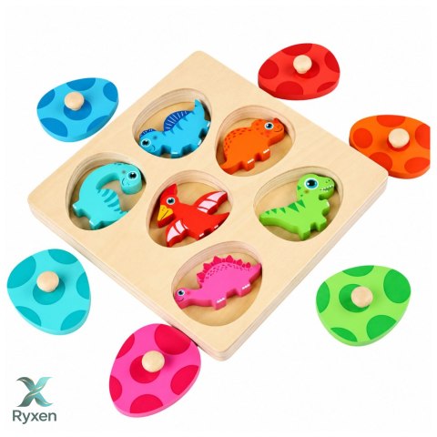 Drewniana Układanka Edukacyjna Dinozaury Puzzle z Uchwytami Kolorowe
