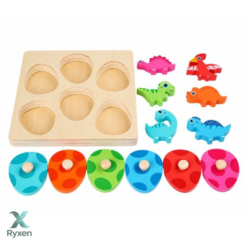 Drewniana Układanka Edukacyjna Dinozaury Puzzle z Uchwytami Kolorowe