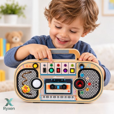 Drewniane Radio Interaktywne Tablica Manipulacyjna Światła LED Dźwięki