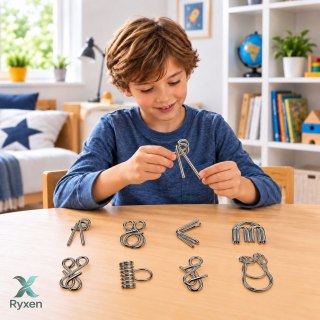 Metalowe Puzzle Łamigłówki Logiczne Z Drutu Zestaw Żółta Plansza 8 szt.