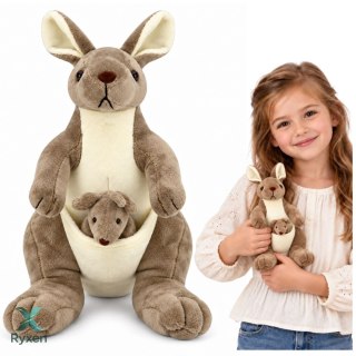 Pluszowa Maskotka Kangurzyca Przytulanka Kangur z Małym Beżowy 25 cm