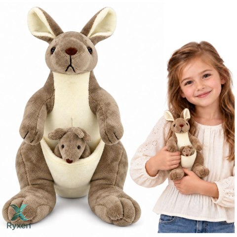 Pluszowa Maskotka Kangurzyca Przytulanka Kangur z Małym Beżowy 25 cm