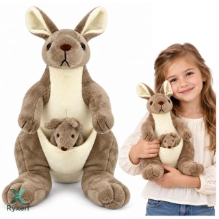 Pluszowa Maskotka Kangurzyca Przytulanka Kangur z Małym Beżowy 30 cm