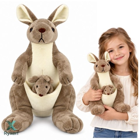 Pluszowa Maskotka Kangurzyca Przytulanka Kangur z Małym Beżowy 30 cm