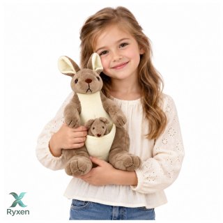 Pluszowa Maskotka Kangurzyca Przytulanka Kangur z Małym Beżowy 30 cm