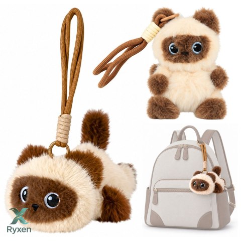 Pluszowy Kotek Maskotka Brelok Do Plecaka Torby Kremowy Brązowy 12cm