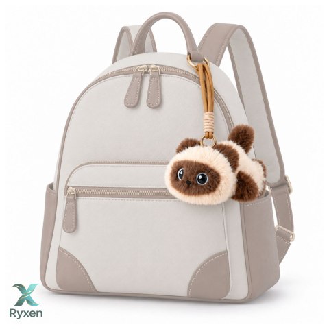 Pluszowy Kotek Maskotka Brelok Do Plecaka Torby Kremowy Brązowy 12cm