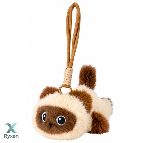 Pluszowy Kotek Maskotka Brelok Do Plecaka Torby Kremowy Brązowy 12cm