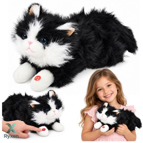 Pluszowy Kotek Maskotka Przytulanka Dźwięki Miauczenia Biało-Czarny 40cm