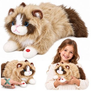 Pluszowy Kotek Maskotka Przytulanka Z Dźwiękami Miauczenia Beżowy 40 cm