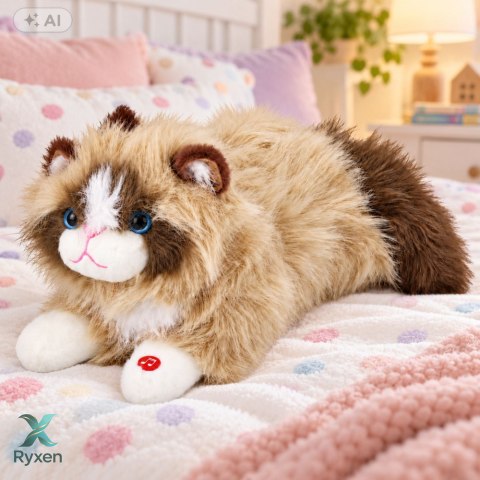 Pluszowy Kotek Maskotka Przytulanka Z Dźwiękami Miauczenia Beżowy 40 cm