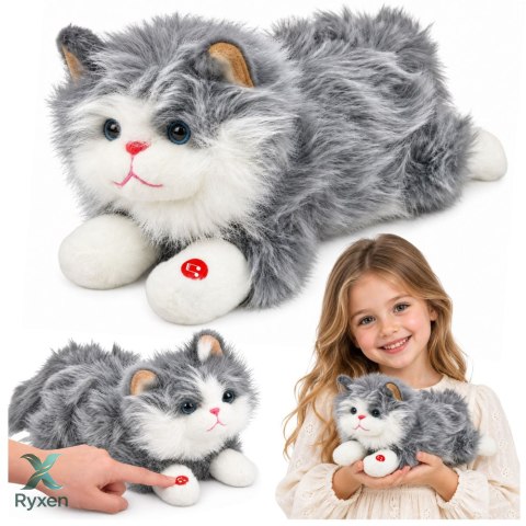 Pluszowy Kotek Maskotka Przytulanka z Dźwiękami Miauczenia Szary 40 cm