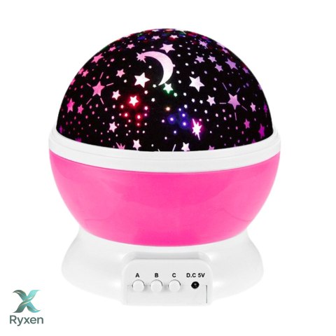 Projektor Gwiazd Obrotowy 360° LED Lampka Nocna Różowy