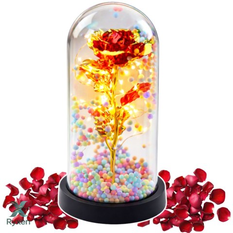 Wieczna Róża W Kopule Kryształowa Oświetlenie LED Kuleczki Czerwona 21x11cm