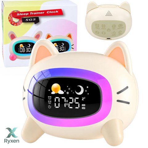 Wielofunkcyjny Budzik Zegar Elektroniczny Lampka Nocna Trener Snu Kotek