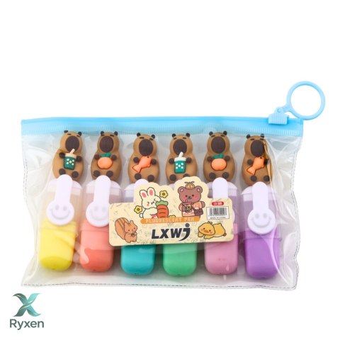 Zestaw Mini Zakreślaczy Kapibara W Etui Kolorowe Pstelowe 6szt