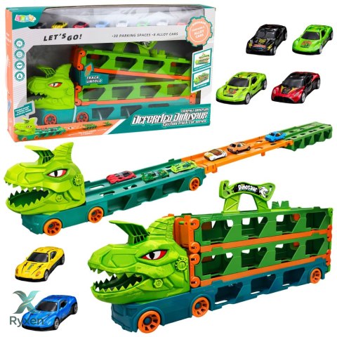 Ciężarówka Dinozaur z Resorakami Tor Dla Autek Transporter Wyrzutnia 4w1