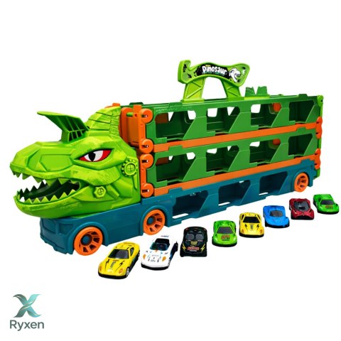 Ciężarówka Dinozaur z Resorakami Tor Dla Autek Transporter Wyrzutnia 4w1
