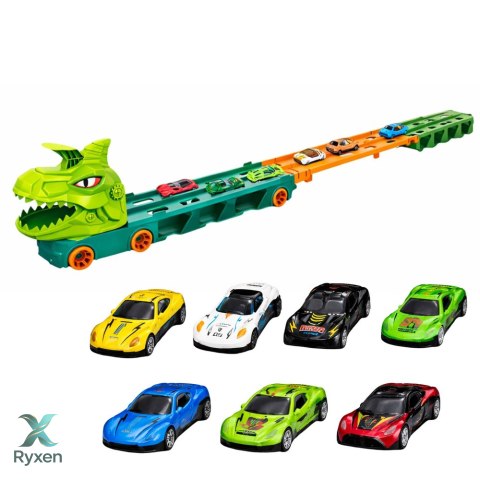 Ciężarówka Dinozaur z Resorakami Tor Dla Autek Transporter Wyrzutnia 4w1